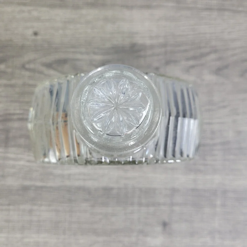 Vintage Clear Glass Decanter with Stopper Diamond Star Cut Pattern Liquor Bottle